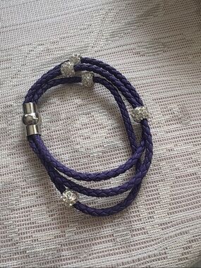 Purple Braided Crystal Bead Wrap Bracelet - Unbranded